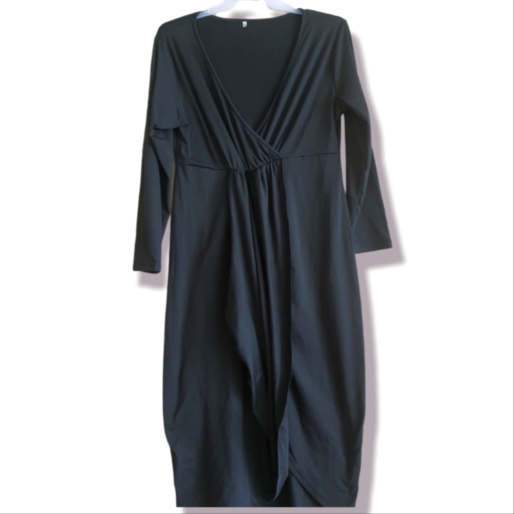Casual fleece faux-wrap lounge dress
